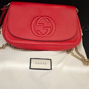 GUCCI Red Leather Chain Shoulder Bag